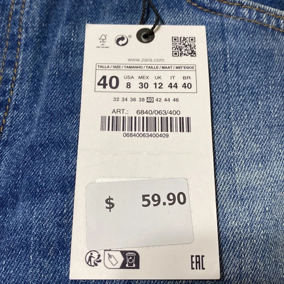 Zara NEW Signature Denim The Loose Fit Wide Leg Pants In Distressed Blue Size 8 - Picture 6 of 8